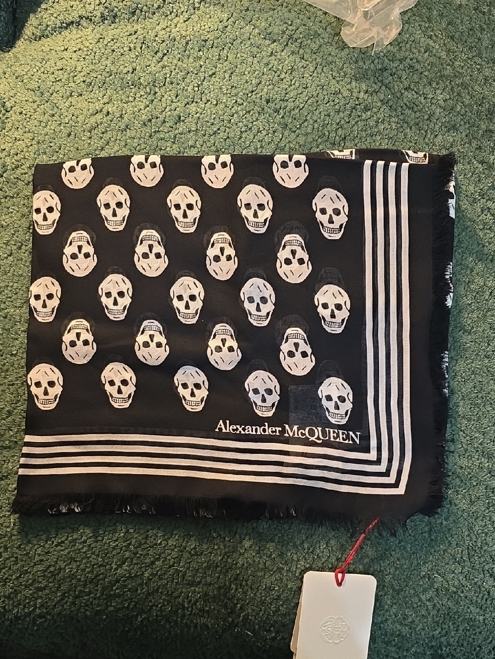 Alexander McQueen Black and White Skull Silk Scarf